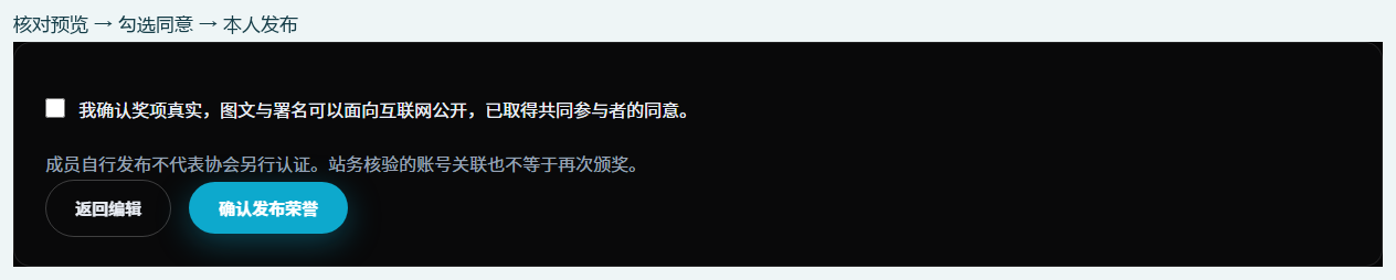 荣誉发布确认