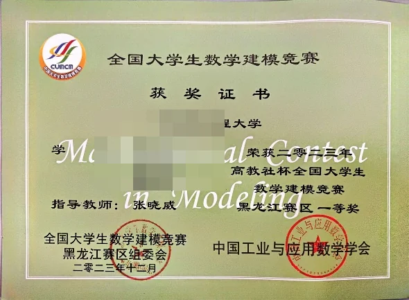全国大学生数学建模竞赛 省一等奖 证书